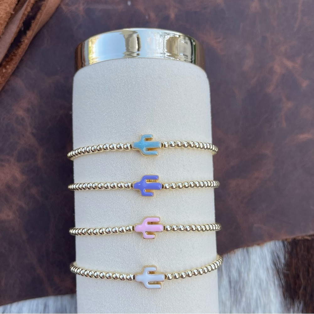 14kt gold filled beaded white cactus bracelet - Picture 2 of 3